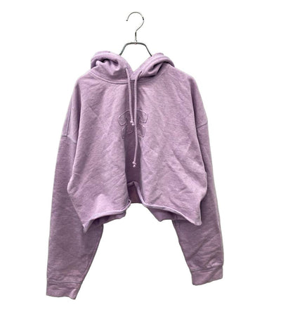 GANNI 長袖パーカー  カットオフ  ショート丈  ダメージ加工 スウェット ロゴ刺繍 Isoli Cropped Oversized Hoodie T3684 レディース SIZE L ガニー