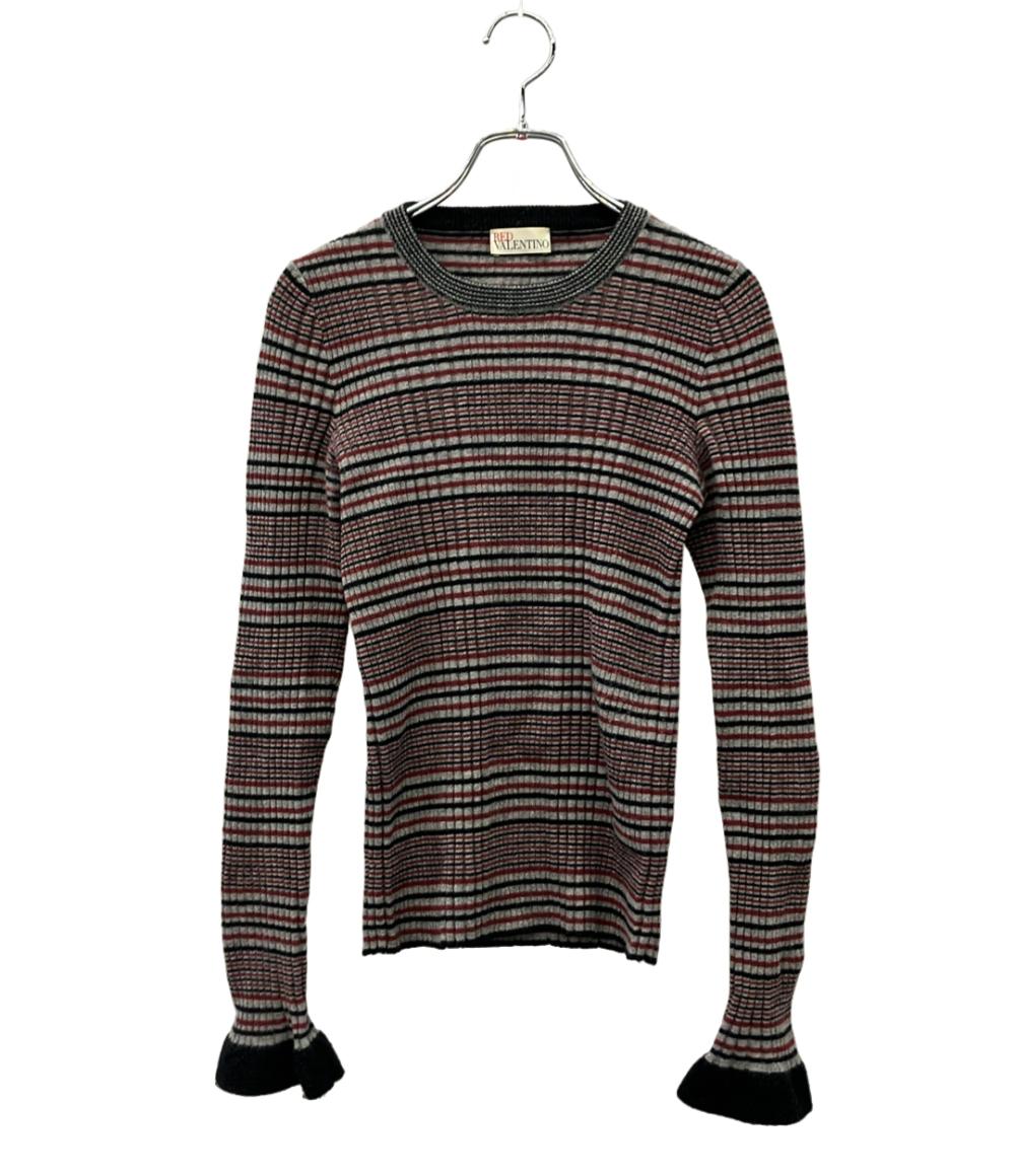 RED VALENTINO 長袖ニット ポーター柄 レッド グレー ブラック QR3KC1A43Y5 レディース SIZE XS レッドヴァレンティノ
