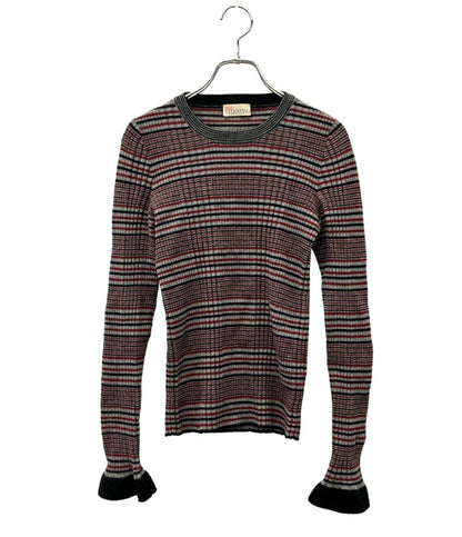 RED VALENTINO 長袖ニット ポーター柄 レッド グレー ブラック QR3KC1A43Y5 レディース SIZE XS レッドヴァレンティノ