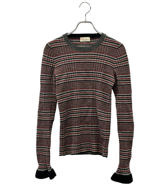 RED VALENTINO 長袖ニット ポーター柄 レッド グレー ブラック QR3KC1A43Y5 レディース SIZE XS レッドヴァレンティノ