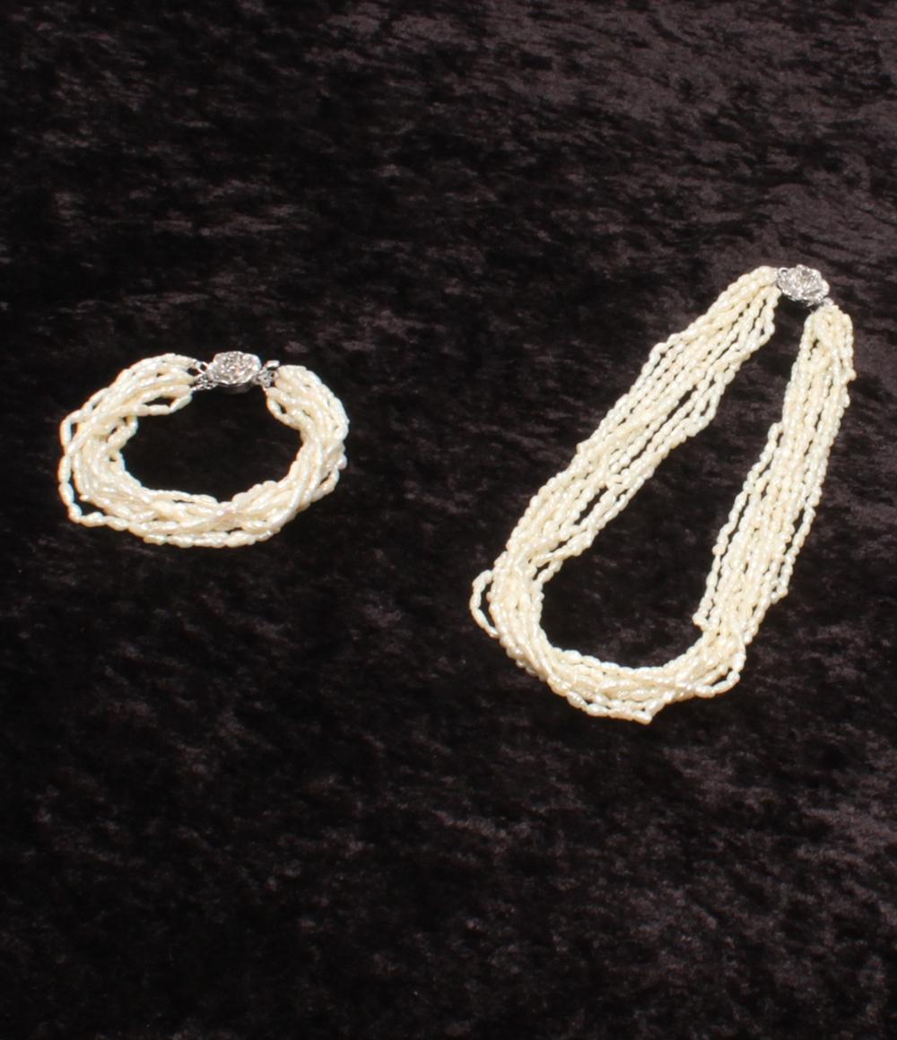 美品 10連ネックレス 10連ブレスレット 淡水パール 2点セット レディース