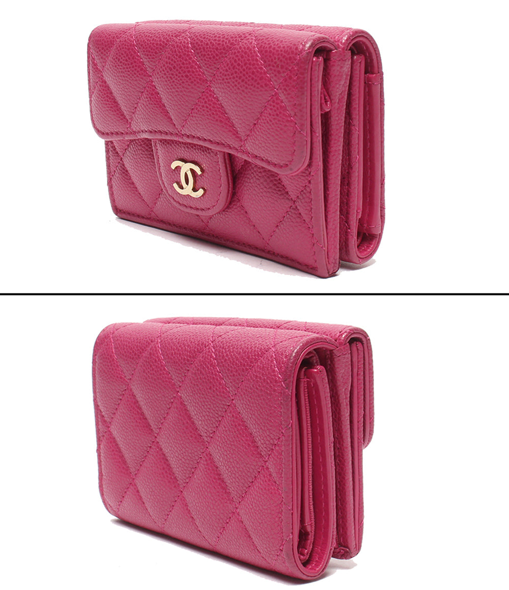 CHANEL 三つ折り財布 ゴールド金具 キャビアスキン マトラッセ ランダム番台 レディース シャネル