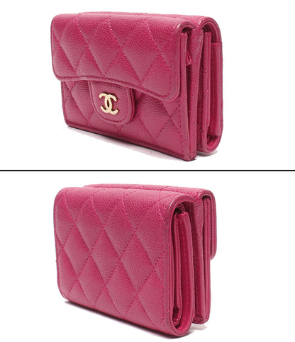 CHANEL 三つ折り財布 ゴールド金具 キャビアスキン マトラッセ ランダム番台 レディース シャネル