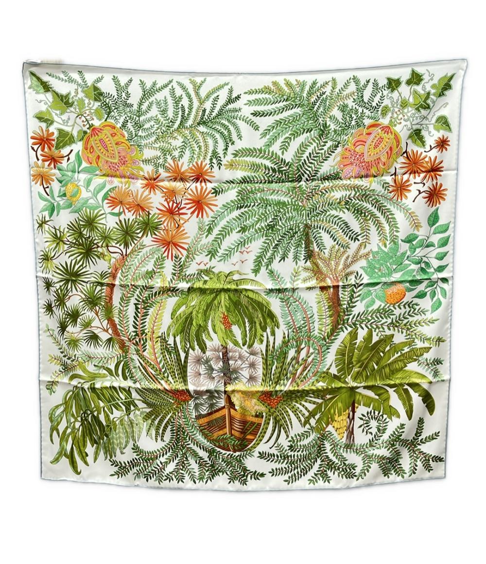 美品 HERMES スカーフ シルク100% カレダブルフェイス90 リバーシブル LE JARDIN DES PEINTRES レディース エルメス