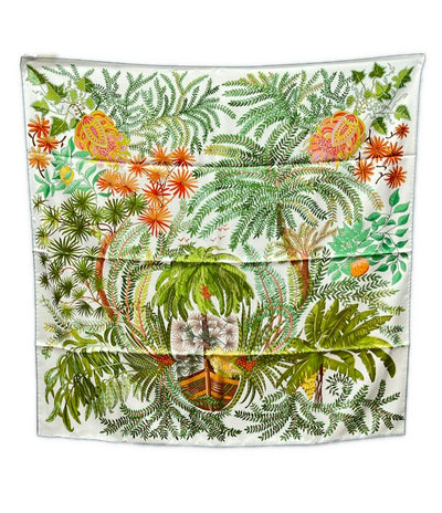 美品 HERMES スカーフ シルク100% カレダブルフェイス90 リバーシブル LE JARDIN DES PEINTRES レディース エルメス