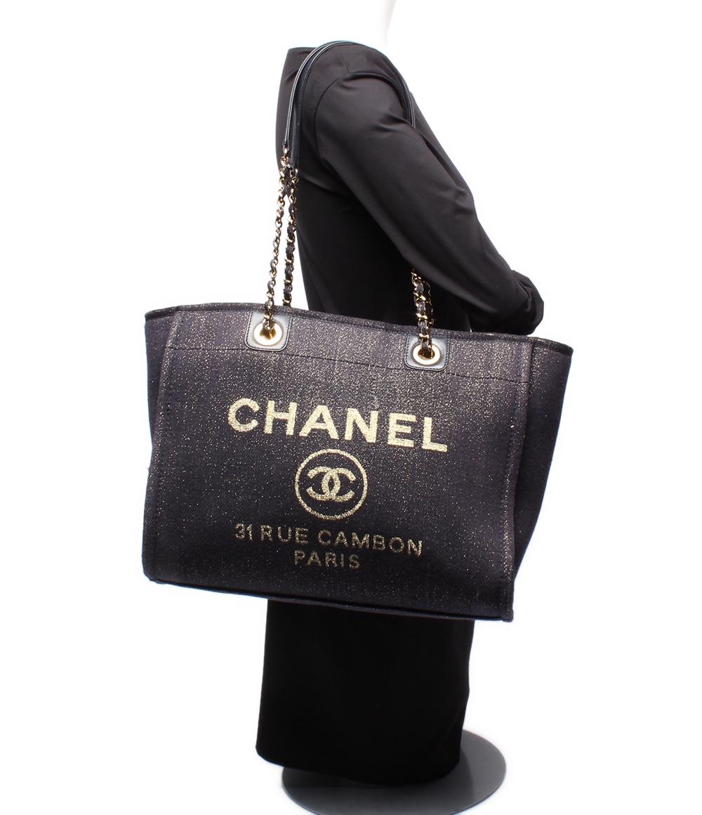 CHANEL トートバッグ 肩掛け ゴールド金具 ミックスファイバー ドーヴィルMM レディース シャネル
