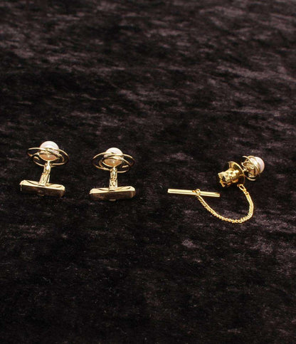 美品 タイピン カフス K18 パール 2点セット メンズ