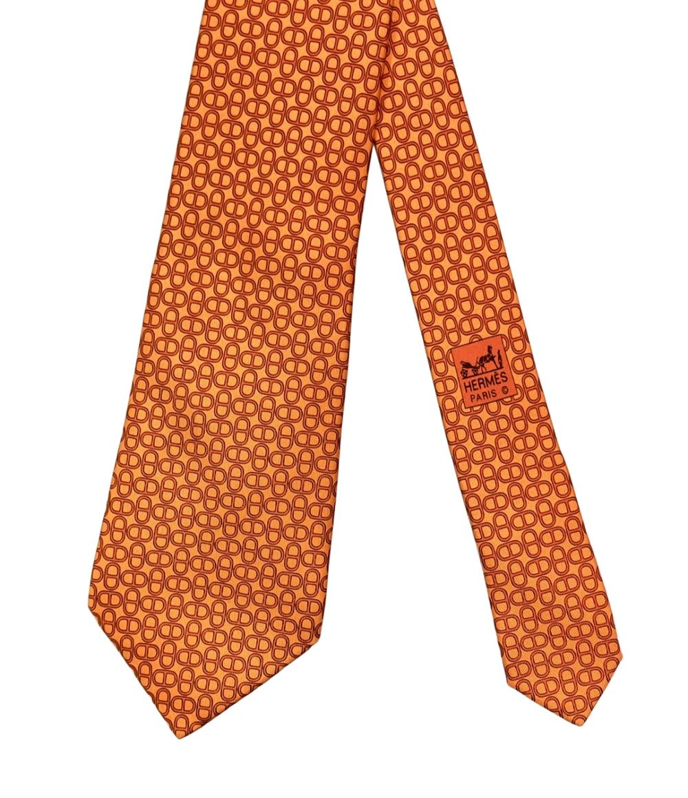 美品 HERMES ネクタイ シルク100% シェーヌダンクル メンズ エルメス