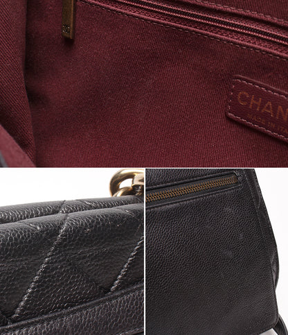 CHANEL 2WAYチェーンハンドバッグ ショルダーバッグ 肩掛け ゴールド金具 マトラッセ キャビアスキン 18番台 レディース シャネル