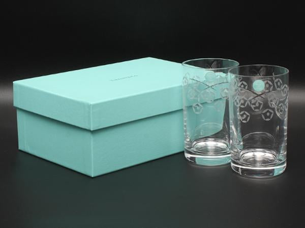 美品 TIFFANY&Co. グラス タンブラー 2点セット ペア 花柄 ティファニー