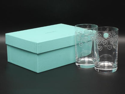 美品 TIFFANY&Co. グラス タンブラー 2点セット ペア 花柄 ティファニー