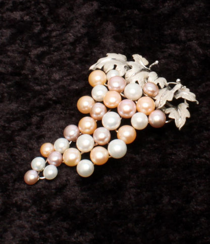 ブローチ SV925 淡水ボタンパール 7-9mm ブドウモチーフ レディース