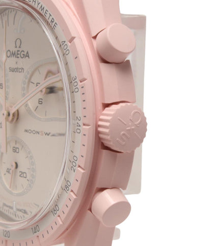 美品 オメガ×スウォッチ 腕時計 MOON クオーツ ピンク ユニセックス OMEGA×SWATCH