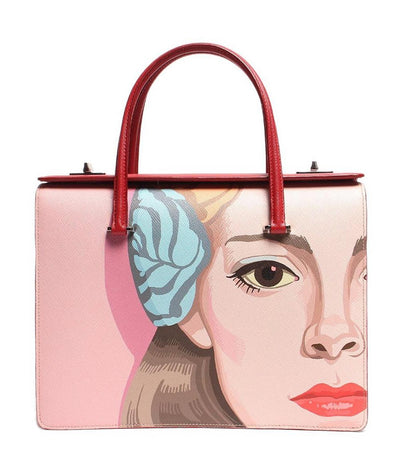 プラダ レザートートバッグ シルバー金具 リアーナ Pink Girlフェイス アート サフィアーノ  ALABASTRO B2710X レディース PRADA