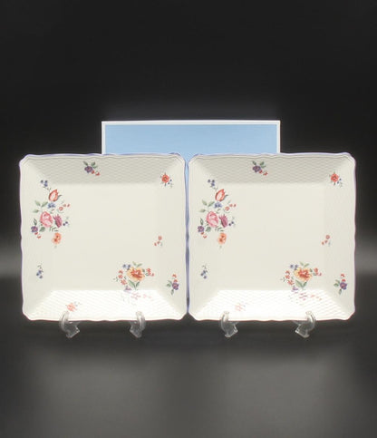 美品 ウェッジウッド スクエアプレート 皿 2点セット 22cm タフェッタ フラワー WEDGWOOD