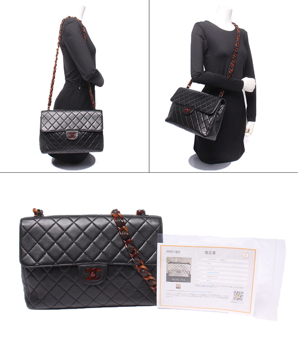 CHANEL チェーンショルダーバッグ 肩掛け 斜め掛け ゴールド金具 4番台 デカマトラッセ シングルチェーン シングルフラップ レディース シャネル