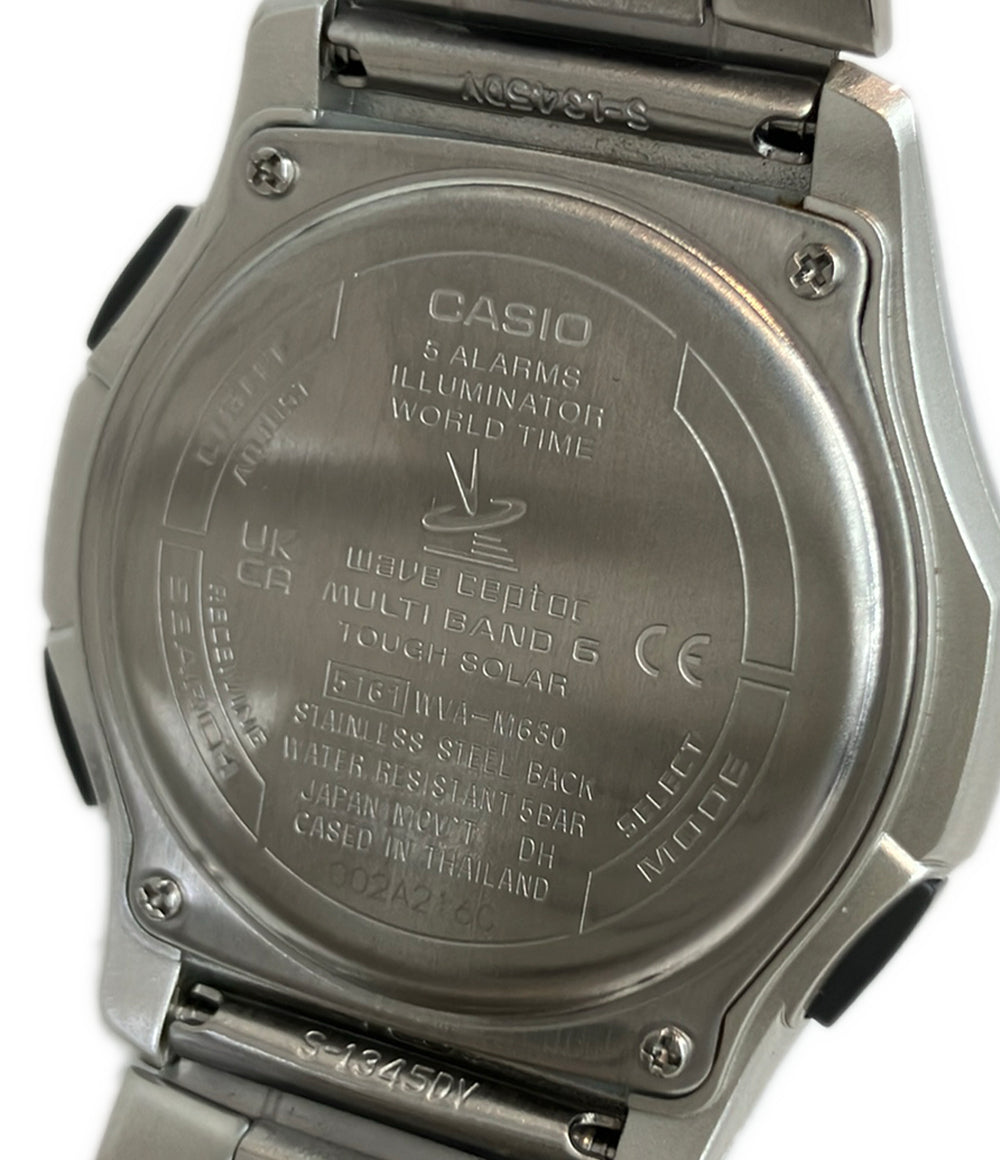 美品 CASIO 腕時計 ウェーブセプター wavecepter ソーラー ネイビー WVA-M630 メンズ カシオ