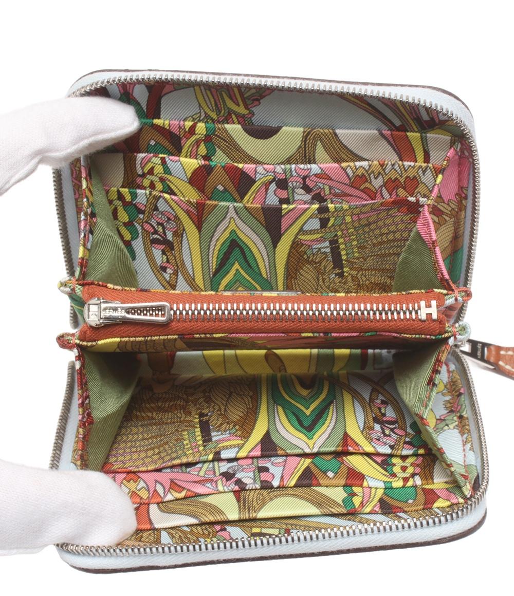 美品 エルメス ラウンドファスナー財布 □D刻印 シルバー金具 アザップコンパクト シルクイン レディース HERMES