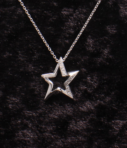 美品 STAR JEWELRY ネックレス K18 ダイヤ 0.02ct スターモチーフ レディース スタージュエリー