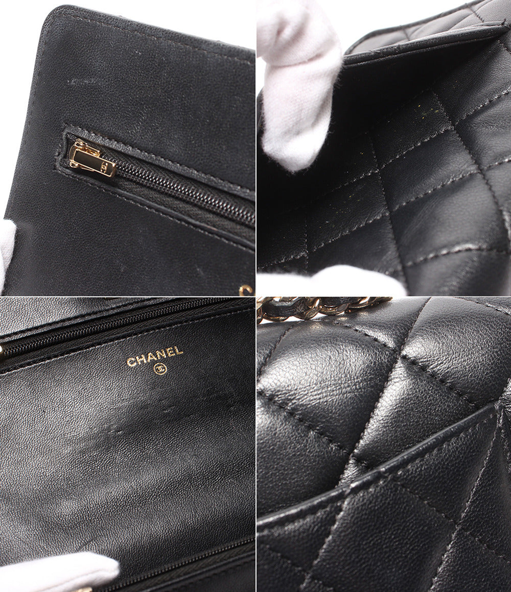 CHANEL チェーンウォレット ショルダーバッグ 斜め掛け ゴールド金具 マトラッセ シングルフラップ ラムスキン レディース シャネル