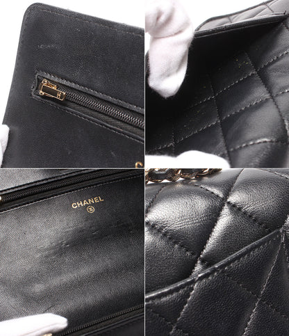 CHANEL チェーンウォレット ショルダーバッグ 斜め掛け ゴールド金具 マトラッセ シングルフラップ ラムスキン レディース シャネル