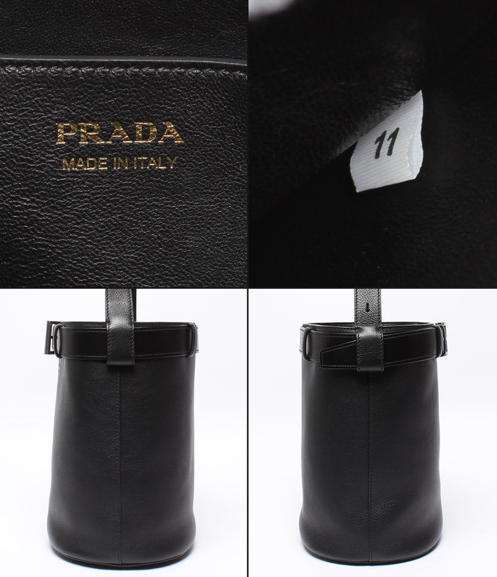 美品 PRADA ショルダーバッグ 肩掛け バックル ベルト付 レザー バケットバッグ レディース プラダ