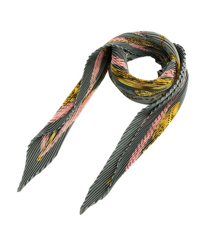 美品 エルメス プリーツスカーフ カレ90 シルク100% 鐙柄 馬具柄 ETRIERS レディース HERMES