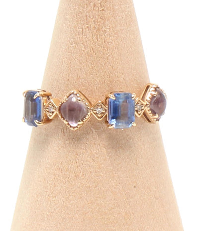 美品 agete リング 指輪 K10 アメジスト カイヤナイト ラブラドライト ダイヤ0.012ct レディース SIZE 11号 アガット