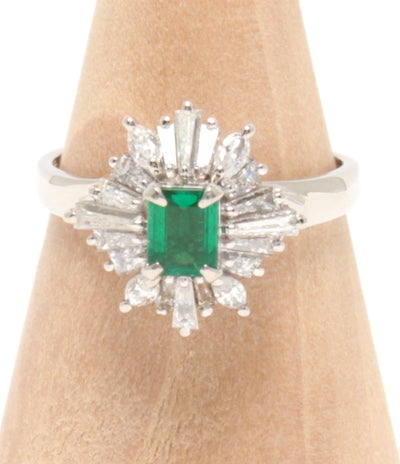 美品 リング 指輪 Pt900 エメラルド 0.34ct ダイヤ 0.90ct レディース SIZE 12号