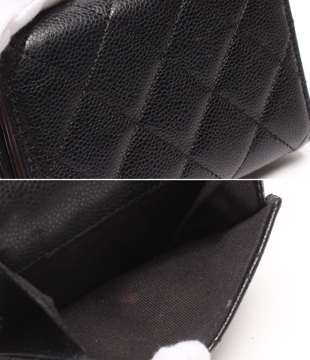 CHANEL 三つ折り財布 ゴールド金具 マトラッセ キャビアスキン レディース シャネル