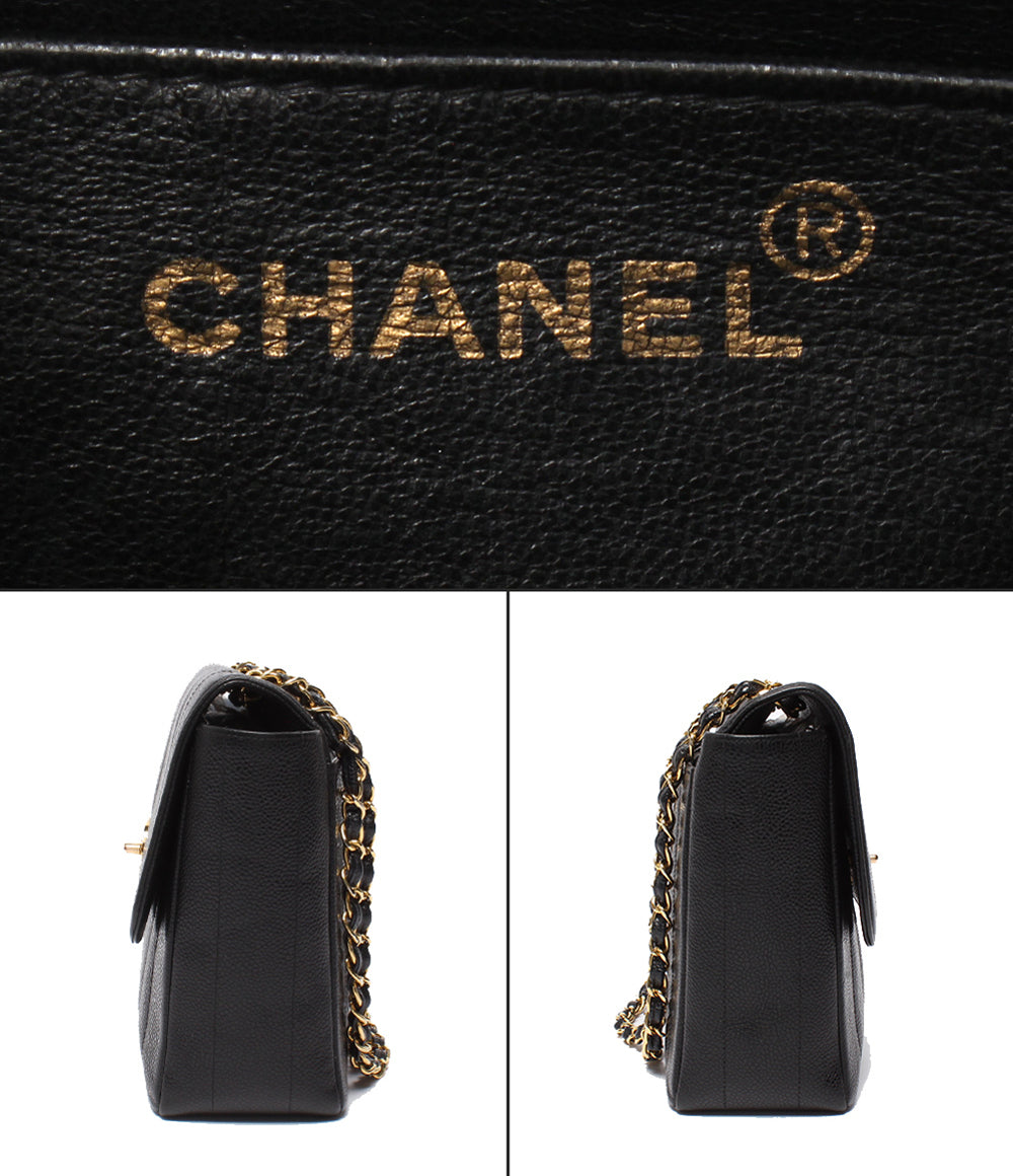 CHANEL チェーンショルダーバッグ ゴールド金具 ダブルチェーン シングルフラップ 3番台 キャビアスキン マドモアゼル レディース シャネル