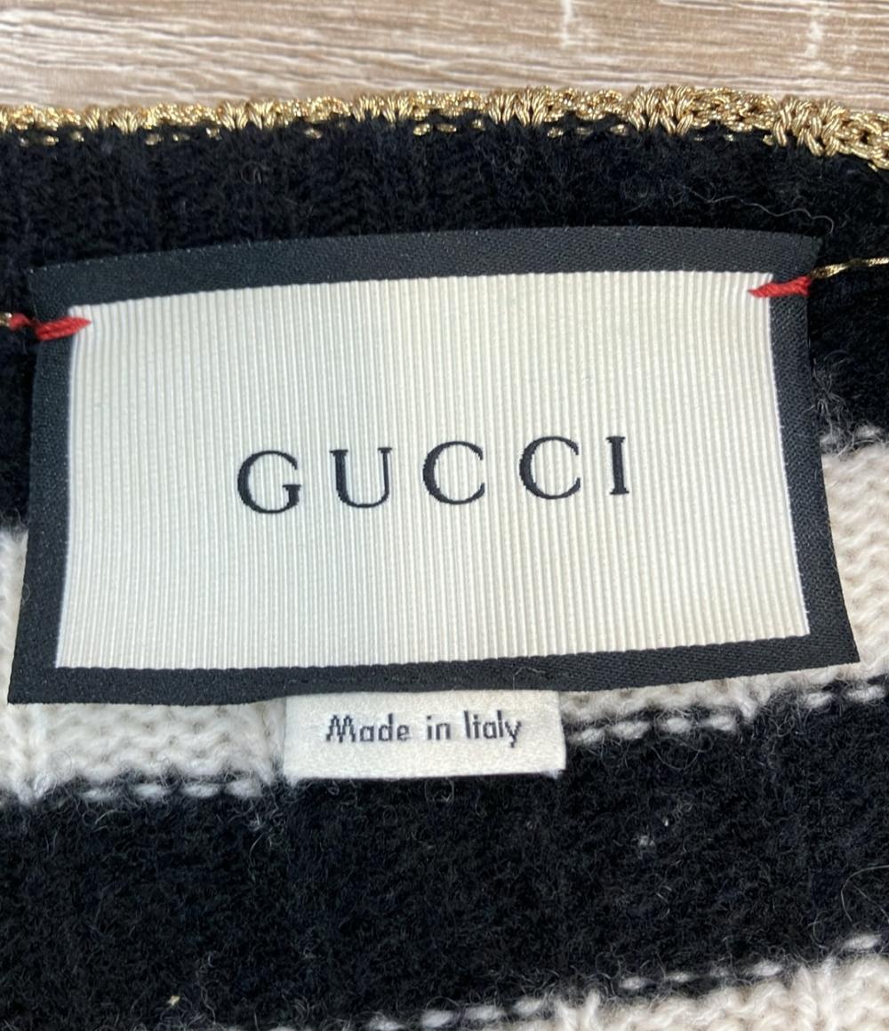 GUCCI 長袖ニットカーディガン ストライプ ゴールド レディース SIZE S グッチ