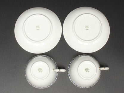 美品 リチャードジノリ カップ＆ソーサー 2客セット ペア フィオッコグレース ブルー リボン Richard Ginori