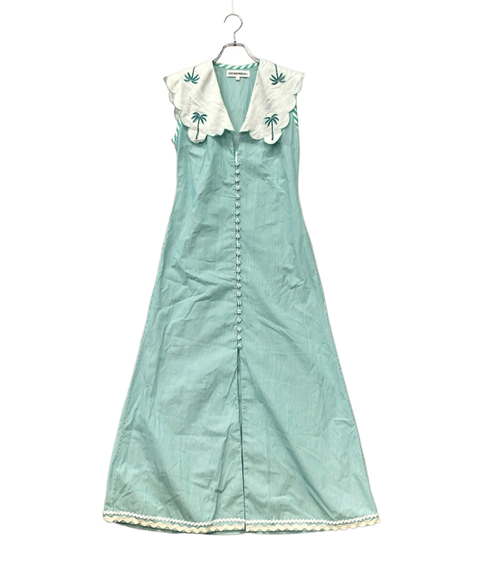 CRISTIANO MARCHELI ノースリーブワンピース 緑 ストライプ パームツリー ISABELLA レディース SIZE XS クリスティアーノ マルケリ
