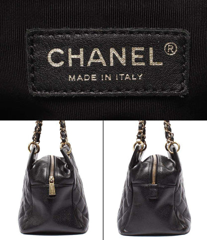 CHANEL チェーントートバッグ 肩掛け ゴールド金具 キャビアスキン マトラッセ プチタイムレス A18004 レディース シャネル