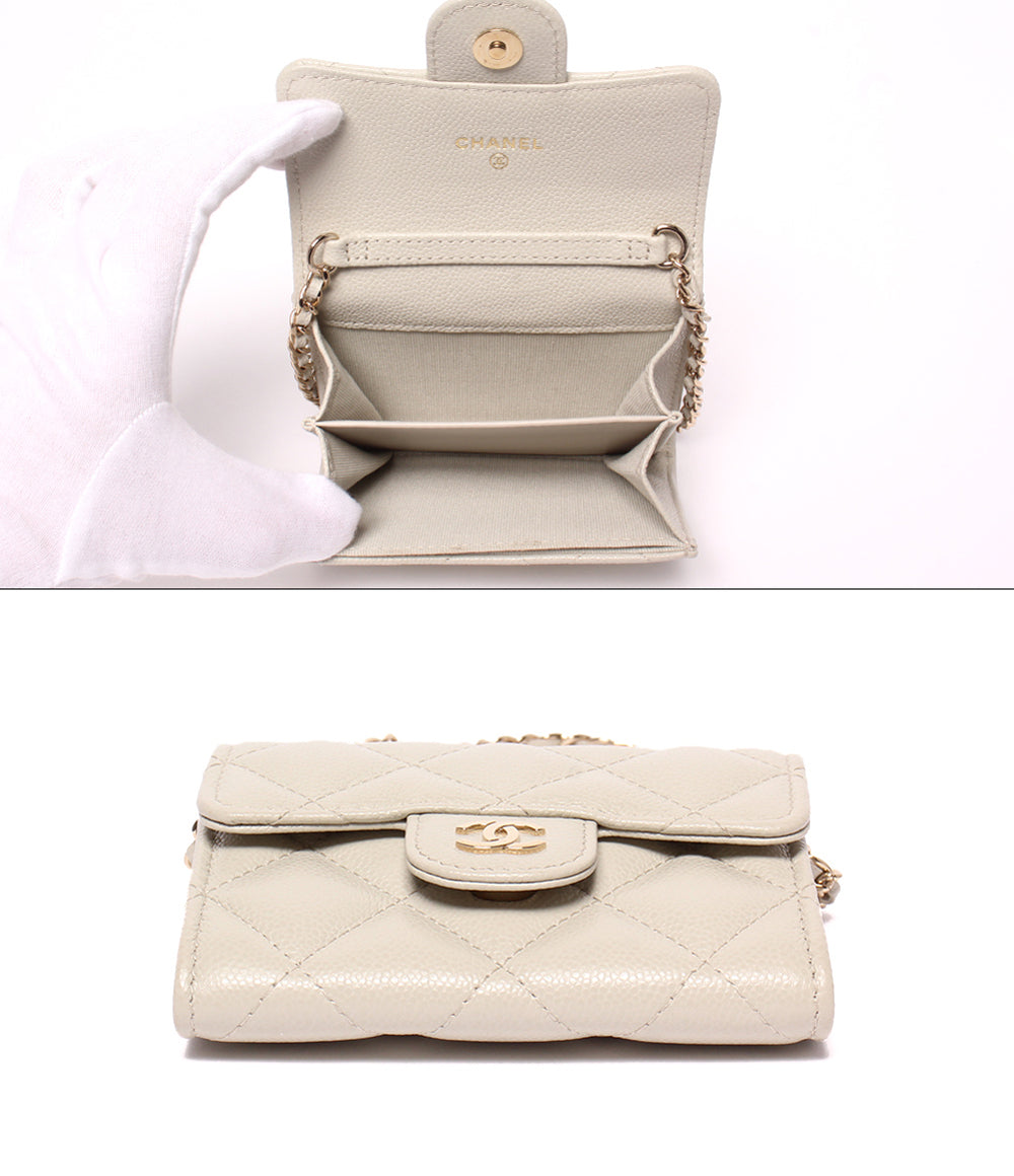 美品 CHANEL ミニチェーンウォレット マトラッセ ゴールド金具 ランダム番台 キャビアスキン AP0238 レディース シャネル