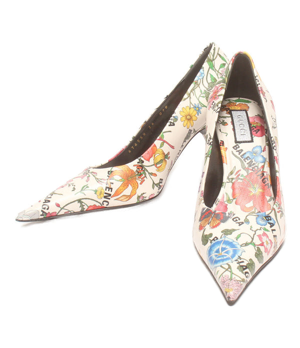 グッチ 美品 ポインテッドトゥパンプス ×Balenciaga 花柄 676558