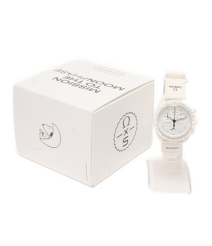 美品 Swatch OMEGA 腕時計 スヌーピー SNOOPY BIOCERAMIC MOONSWATCH MISSION TO THE MOONPHASE クオーツ ホワイト SO33W700 レディース メンズ