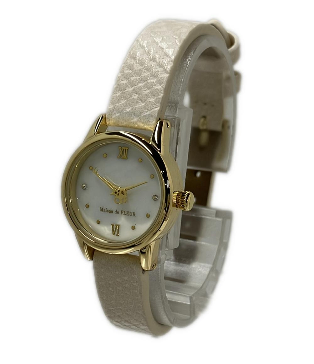 美品 Maison de FLEUR ぬ 腕時計 クオーツ ホワイト レディース メゾンドフルール