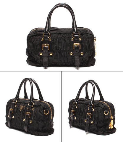 美品 PRADA ナイロン 2WAYハンドバッグ ショルダーバッグ 斜め掛け 肩掛け ギャザー BN1407 レディース プラダ