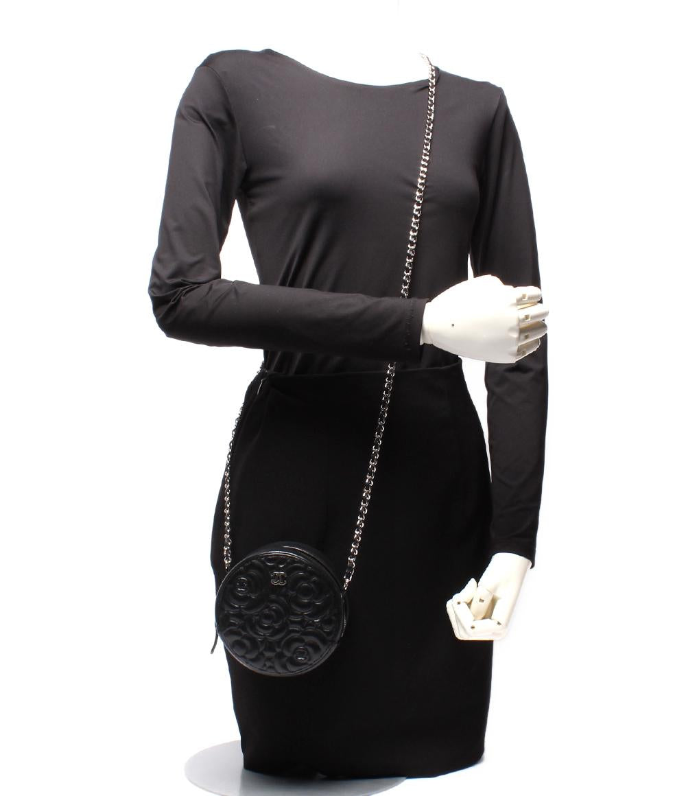 CHANEL チェーンショルダーバッグ カメリア ラウンドミニ ポシェット シルバー金具 27番台 ココマーク レディース シャネル