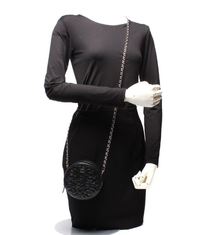 CHANEL チェーンショルダーバッグ カメリア ラウンドミニ ポシェット シルバー金具 27番台 ココマーク レディース シャネル