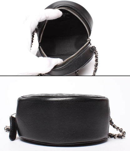 CHANEL チェーンショルダーバッグ カメリア ラウンドミニ ポシェット シルバー金具 27番台 ココマーク レディース シャネル