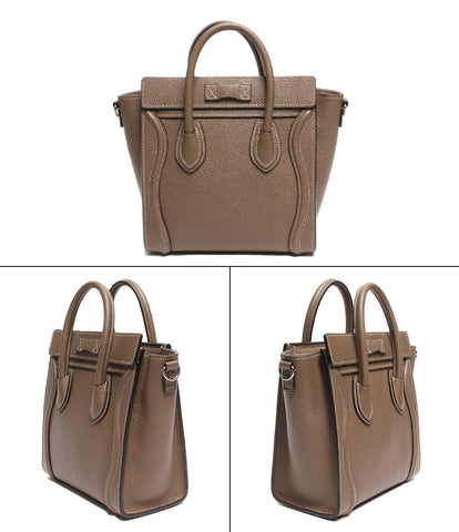 セリーヌ 2wayレザーハンドバッグ シルバー金具 ラゲージ ナノ ドラムドカーフスキン 189243DRU.09SO レディース CELINE–rehello  by BOOKOFF