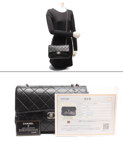 CHANEL チェーンショルダーバッグ 斜め掛け シルバー金具 シングルチェーン シングルフラップ マトラッセ ラムスキン ６番台 レディース シャネル