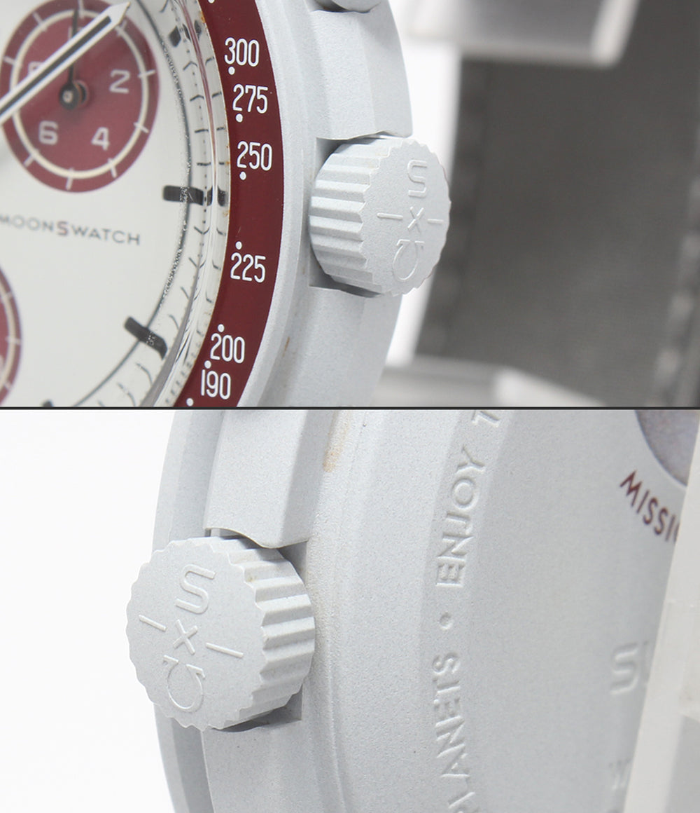 美品 OMEGA Swatch 腕時計 Mission to Pluto バイオセラミック ムーンスウォッチ クオーツ ホワイト SO33M101 メンズ オメガ スウォッチ