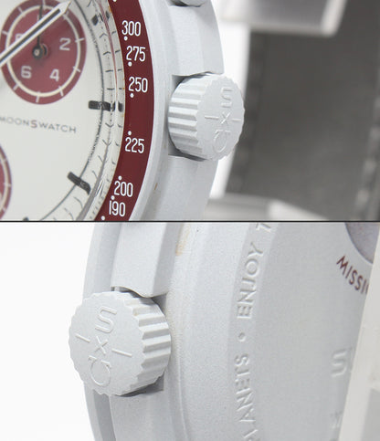 美品 OMEGA Swatch 腕時計 Mission to Pluto バイオセラミック ムーンスウォッチ クオーツ ホワイト SO33M101 メンズ オメガ スウォッチ