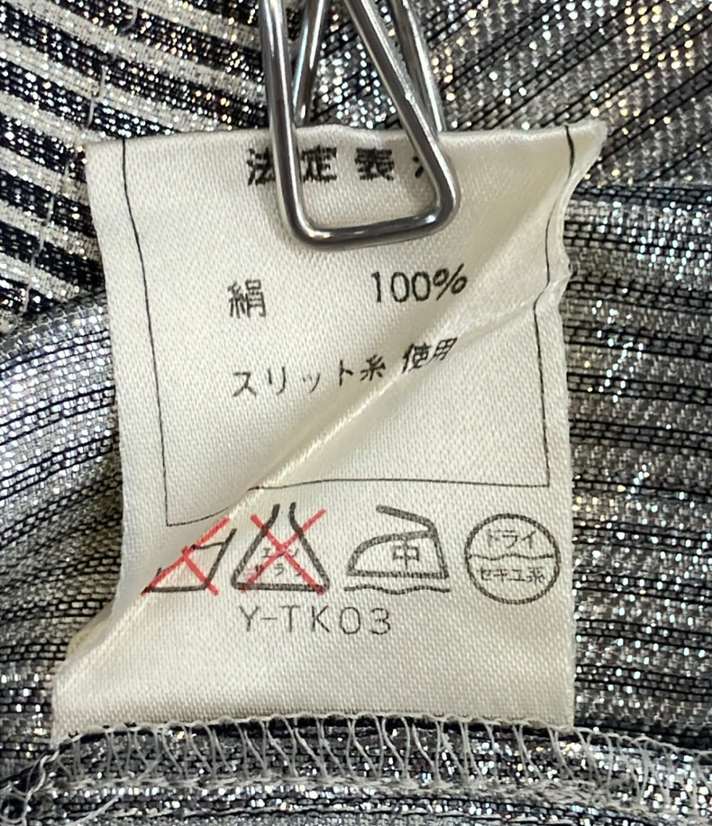 Christian Dior PRÊT-A-PORTER 長袖 シルバーストライプ ブラウス 9010BL6 レディース SIZE M クリスチャンディオール プレタポルテ