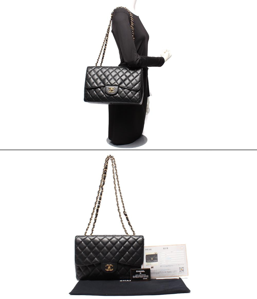 シャネル ショルダーバッグ キャビアスキン ゴールド金具 Wチェーン