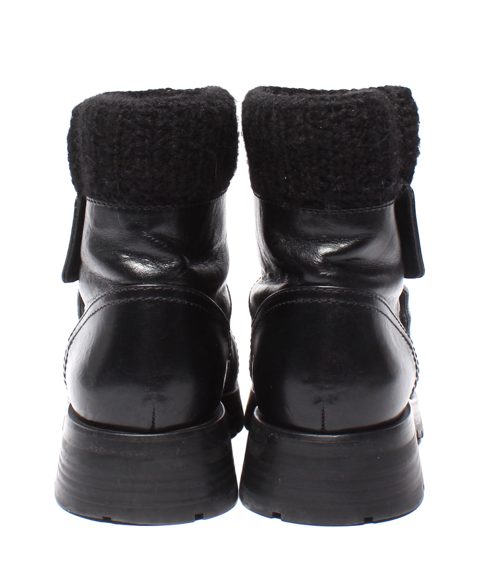 CHANEL ターンロック ココマーク レザー ニット ショートブーツ G45282 レディース SIZE 37 (24.5cm) シャネル